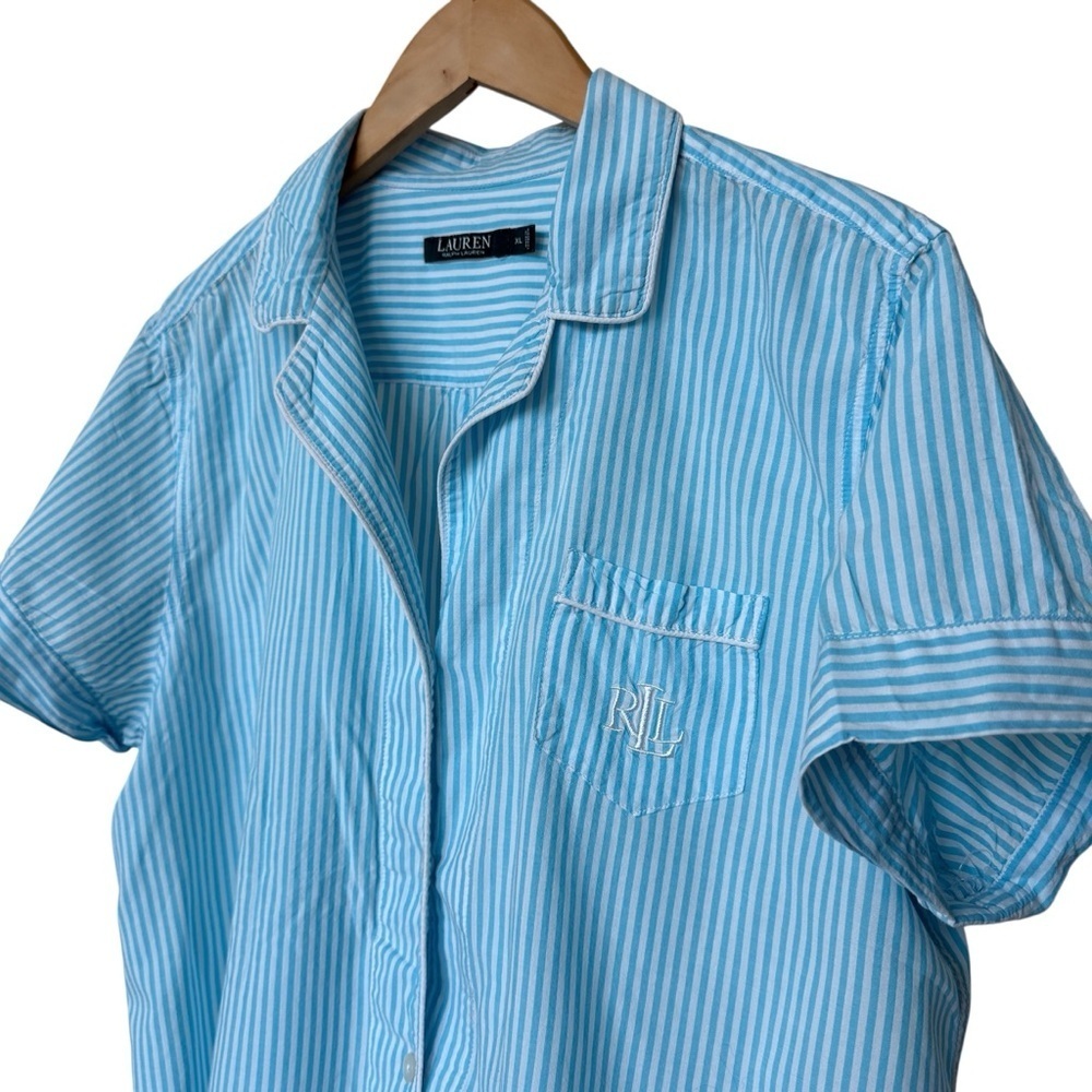 Lauren Ralph Lauren Pajama Top Womens XL Blue White Pinstripe Sleep Shirt Comfy
